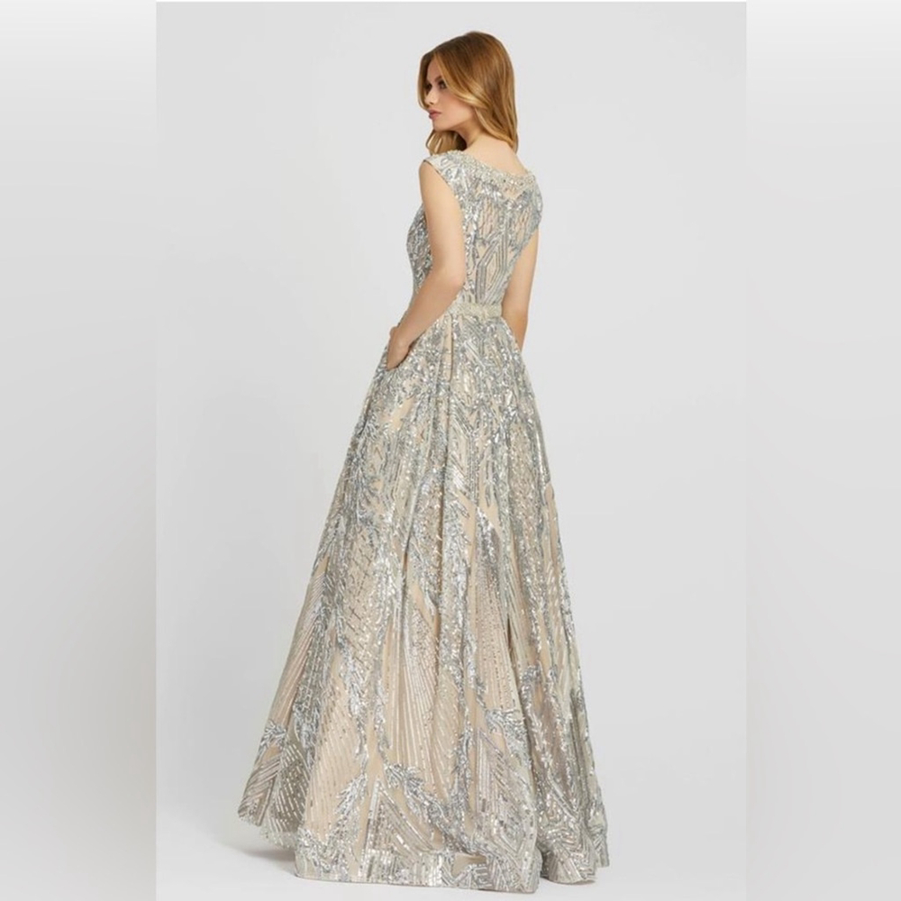 Mac Duggal -Silver embellished A-line gown- style 67118 - Picture 2 of 3
